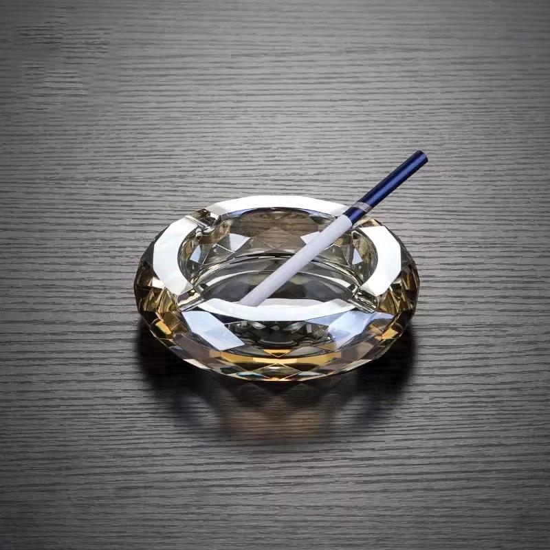 Crystal Glass Ashtray Creative Office Home Hotel Restaurant Round Ashtray Diamond Ashtray Desktop Anti-fly Ash Home Decoration