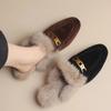 Fashion Women's Fashion Plush Slippers Winter New Retro Home Closed Toe Cotton Slippers Soft Flat Bottomed Toe Comfortable Women's Shoes