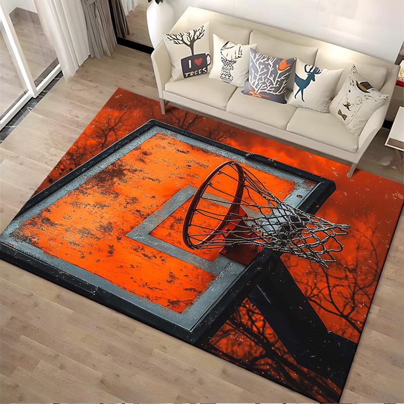 Basketball Hoop Design Carpet with Red and Black Modern Abstract Style Suitable for use as an anti-slip for living room bedroom sofas