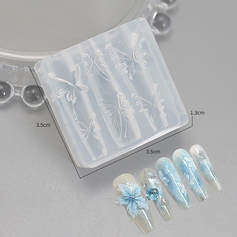 1Pcs 3D Mold Nail Art Decorations DIY Design Silicone Nail Mold Nail Art Silicone Carving Mold Flower Butterfly Lotus Koi Deer