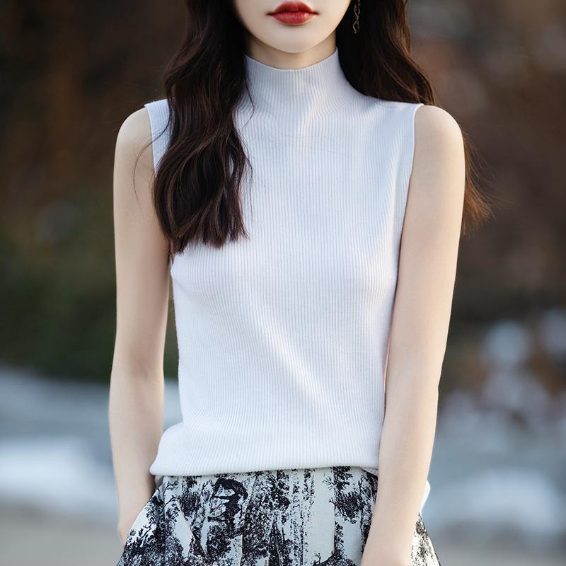 Damen Tank Top ärmellos MODERN NEW SAGA Sommer T-Shirt Stricktop Basic Weste Damen Rollkragen