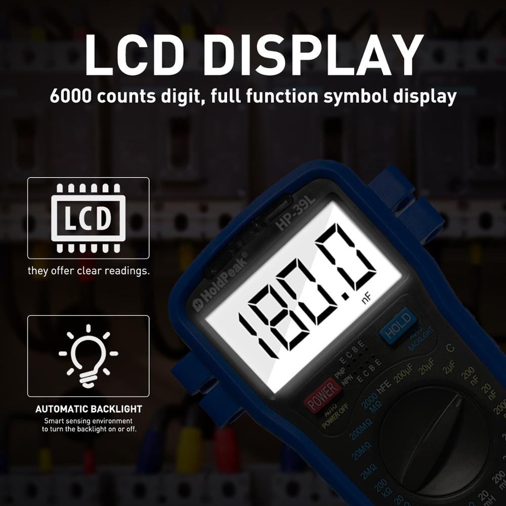 HoldPeak HP-39L Hintergrundbeleuchtung LCD Digital LCR Meter Widerstand Kapazität Induktivität Tester Transistor hFE Tester