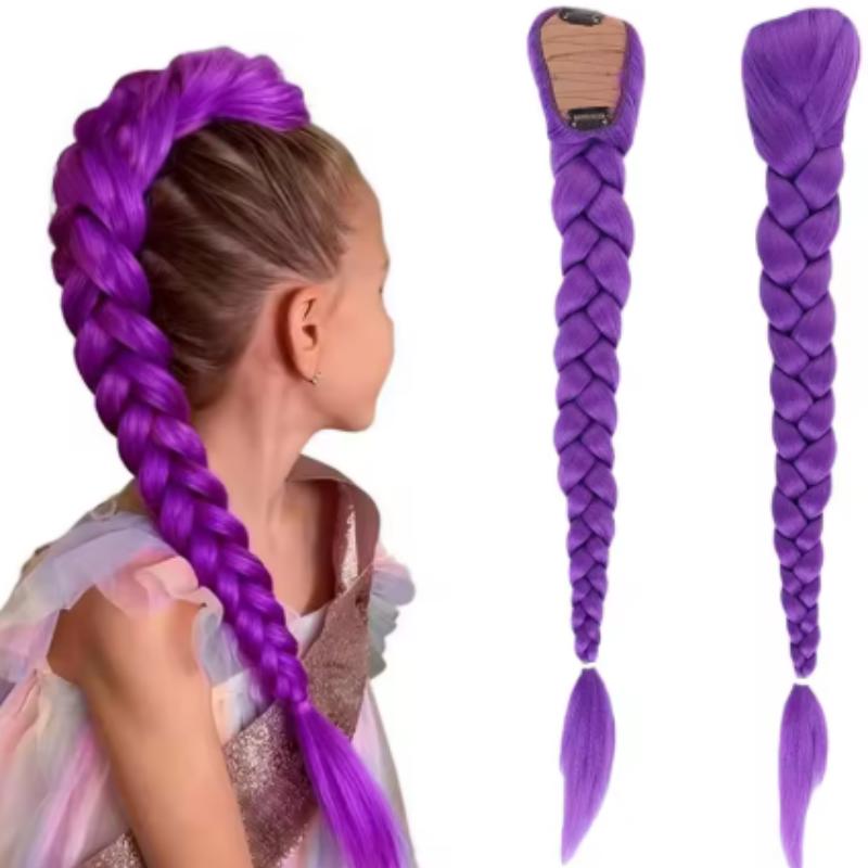26inch Extra Long Synthetic Purple Braided Wig Shimmering Metallic Kids Christmas Costume Hairpiece Rumi Collection