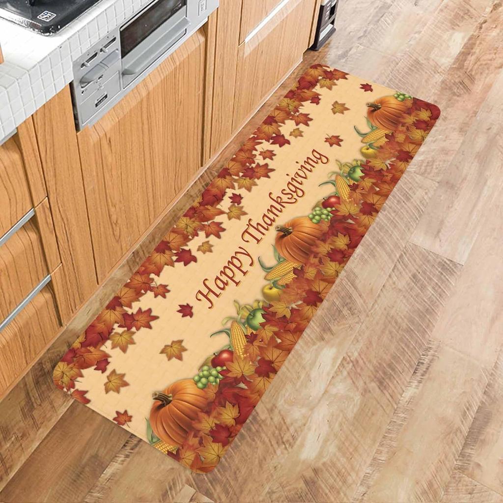 Fall Thanksgiving Pumpkin Maple Leaf Kitchen Mat Entrance Doormat Decor Non-Slip Corridor Balcony Rugs Bathroom Foot Mat Decor