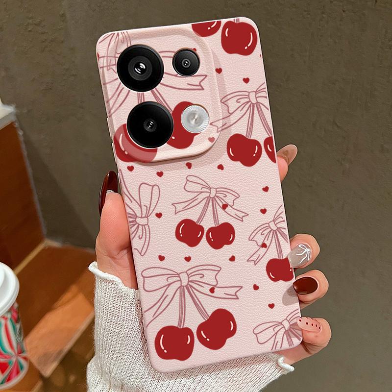 

Тонкий мягкий чехол для телефона с принтом вишневого банта для Xiaomi 13T Pro Poco X7 X6 M6 Redmi 13C Note 14 13 Pro 12 11 матовая кожаная текстура TPU противоударный чехол Redmi Note 14 5G розовый