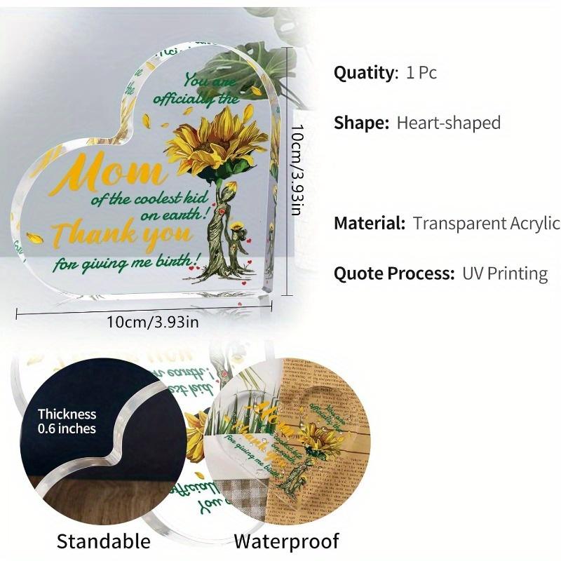 Mom Gift Acrylic Heart Keepsake Sign for Home Office Table Decor Heart Acrylic Paperweight Gift Presents for Mom