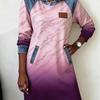 Elegant Women's Retro Print Denim Hoodie Dress - Soft, Comfortable Patchwork Design