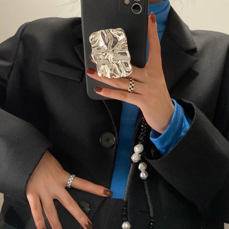 

Модное персонализированное кольцо в шахматную клетку с простым дизайном, регулируемое для женщин кольцо на указательном пальце