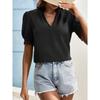 Women's Short-sleeved Tops Summer New Fashion T-shirt Versatile V-neck Shirt Lantern Sleeve Splicing Lace Blouse