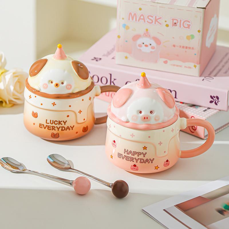 Household Drinking Cup Ceramic Coffee with Lid Mug Girl High Looking Birthday Gift Souvenir Cute