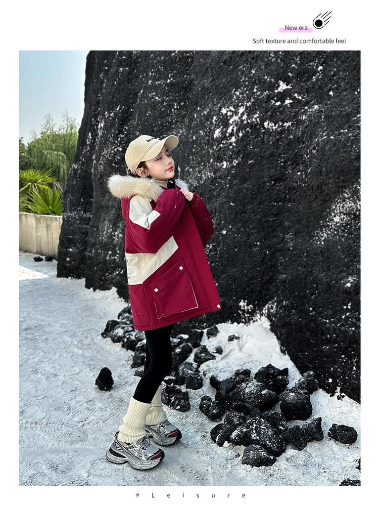 Stylish Girls' 2025 Ski Suit with Velvet - Korean Winter Jacket for Kids