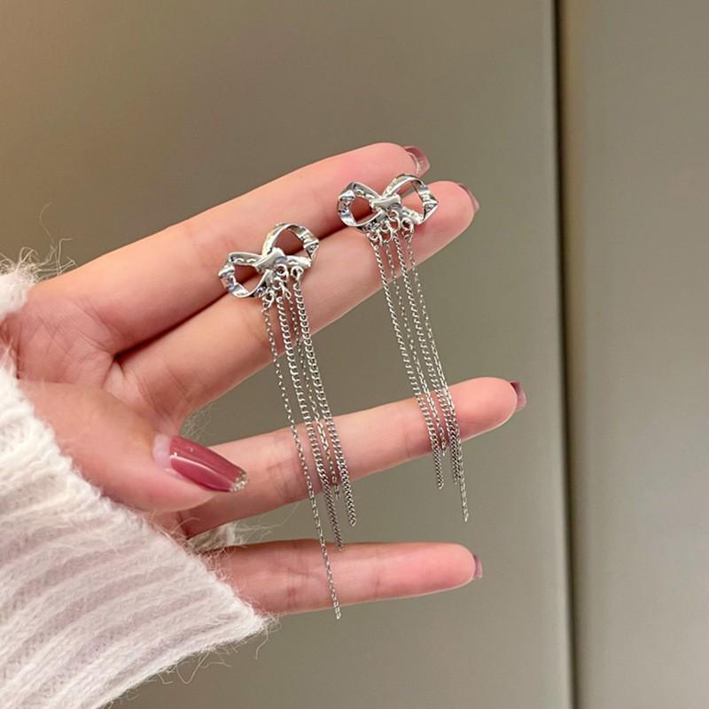 S925 Silver Geometric Tassel Stud Earrings: Fashionable Korean Style, Elegant Design, Versatile for Women