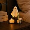 3D Printed Halloween Decor Ghost Walking Dog Night Light, LED Warm Lamp, Cute Lightweight Table Ornament Puppy Statue with Candle, Home Party Holiday