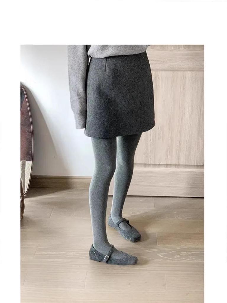 Women's Gray Woolen Skirt & Baseball Jacket Set - Korean Academy Style