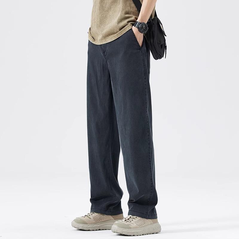 Pantaloni largi casual cu talie elastică pentru bărbați, vară, lyocell moale respirabil, pantaloni drepți