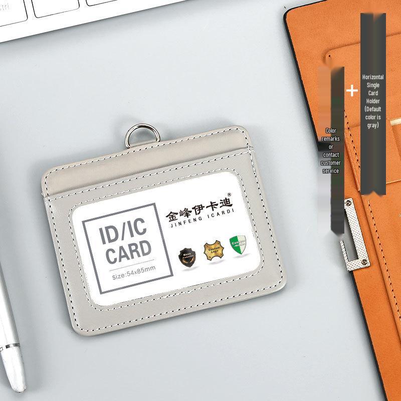 Genuine Leather Custom Work ID Card Holder with Lanyard for Employee and Student ID Cards