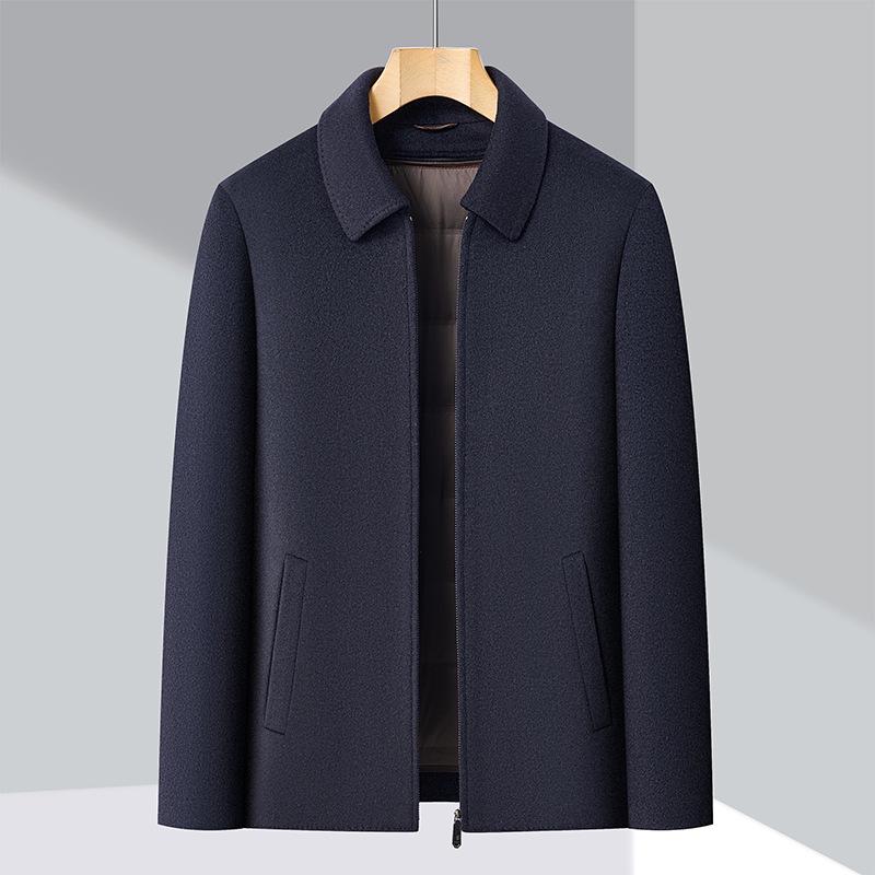 Men's Winter Wool Coat with Detachable Down Liner - Thickened, Double-Sided, Short, Lapel Style for Middle-Aged Men
