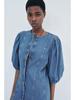 Elegant Denim Midi Dress: European & American Style, Round Neck, Short Sleeve