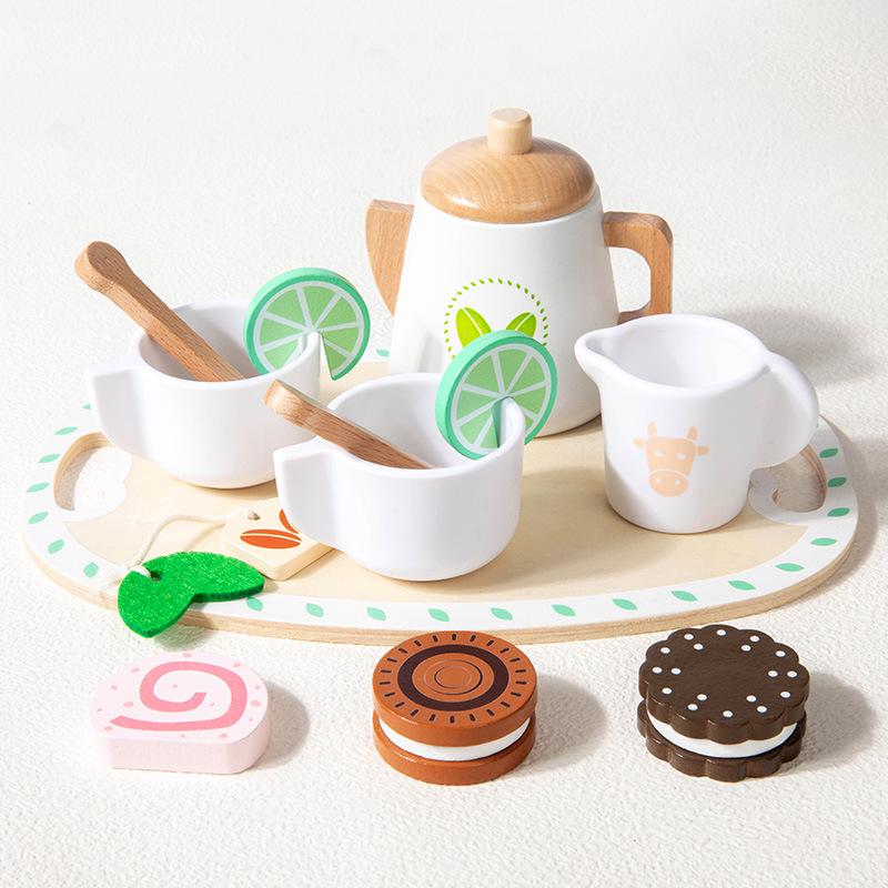 Holz Kinder Teeparty Set: Rollenspiel, Lernspielzeug für die Eltern-Kind-Teezeit