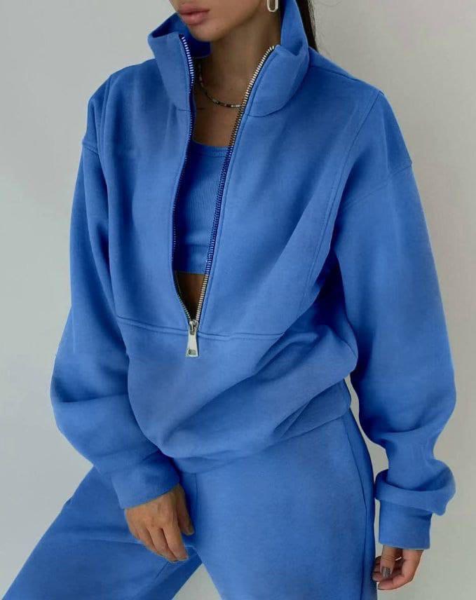 Dam Höst Sportkläder Vinter Varm Kostym Casual Lös Dragkedja Tröjor Byxor Träningsdräkter Fleece Tvådelat Set