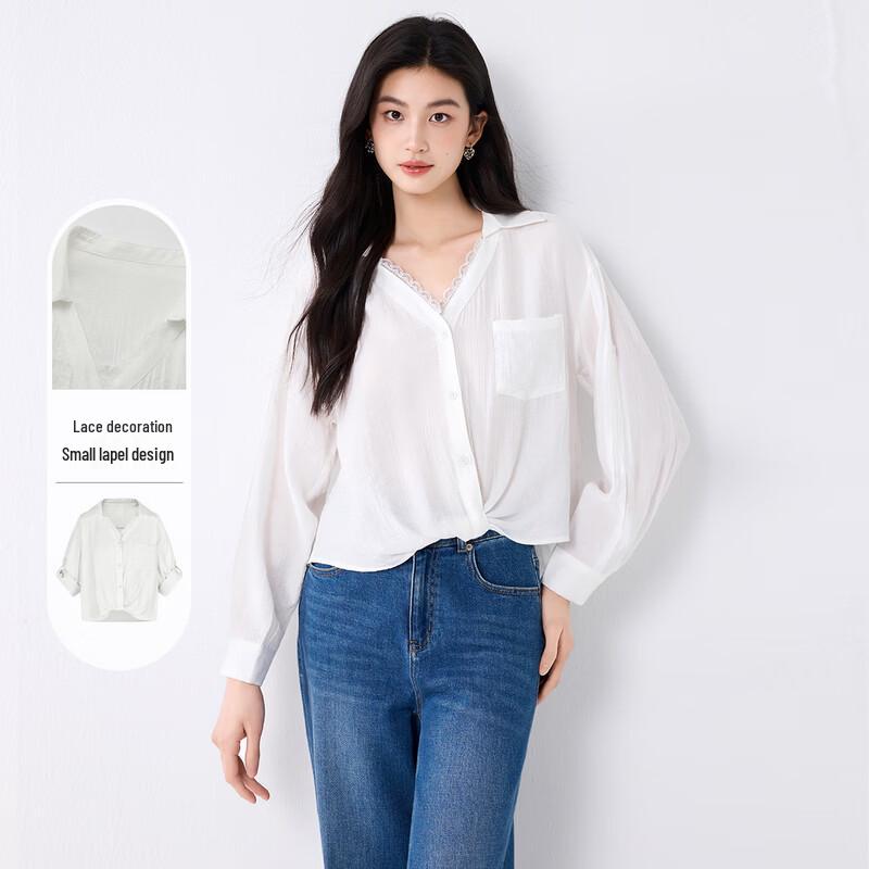 Women s Lapel Lace Long-Sleeve Shirt M