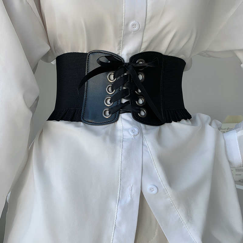 1pcs Women's Wide Black Belt with Buckle and Straps, a Versatile Fashionable - Waist Belt Suitable for Daily Wear, Can W