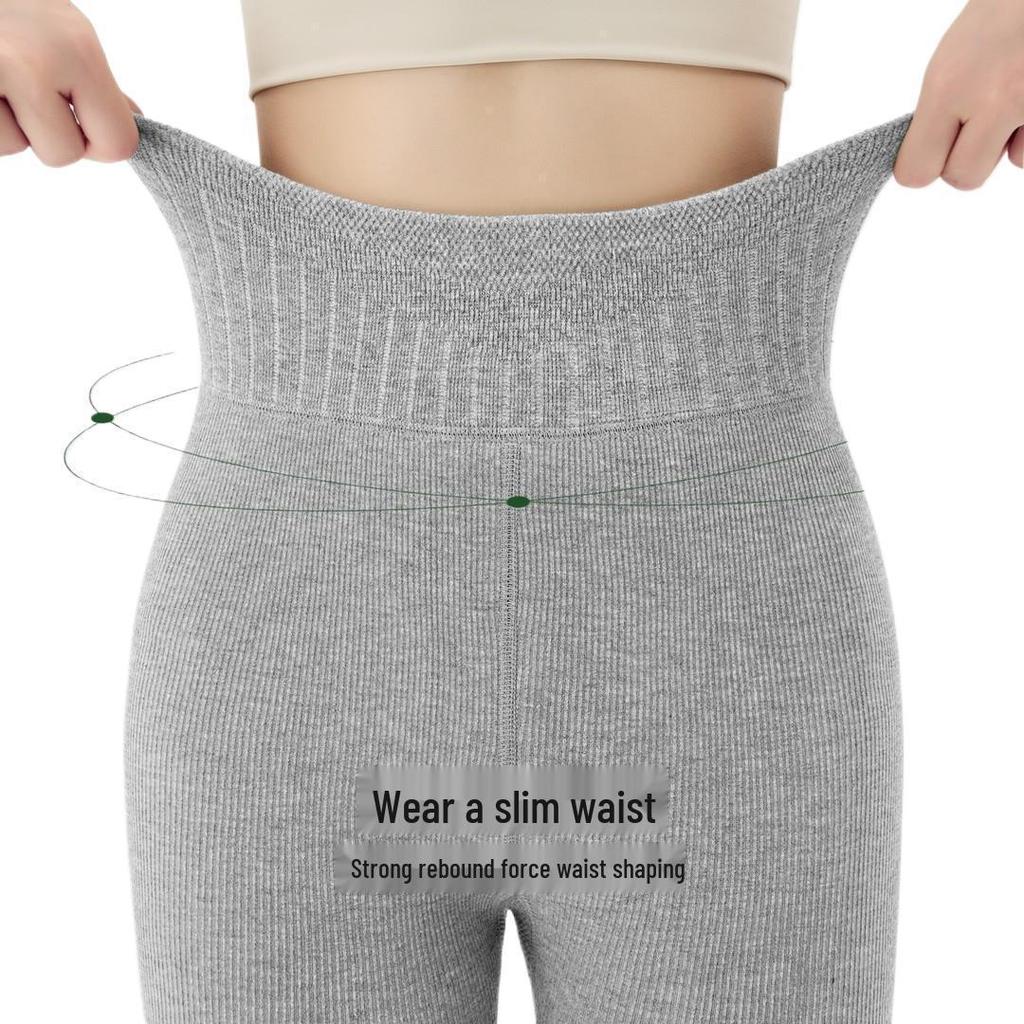 New Women's Cotton Velvet Striped Footless Tights for Autumn/Winter - Thick Warm Micro-Pressure Base Layer Pants