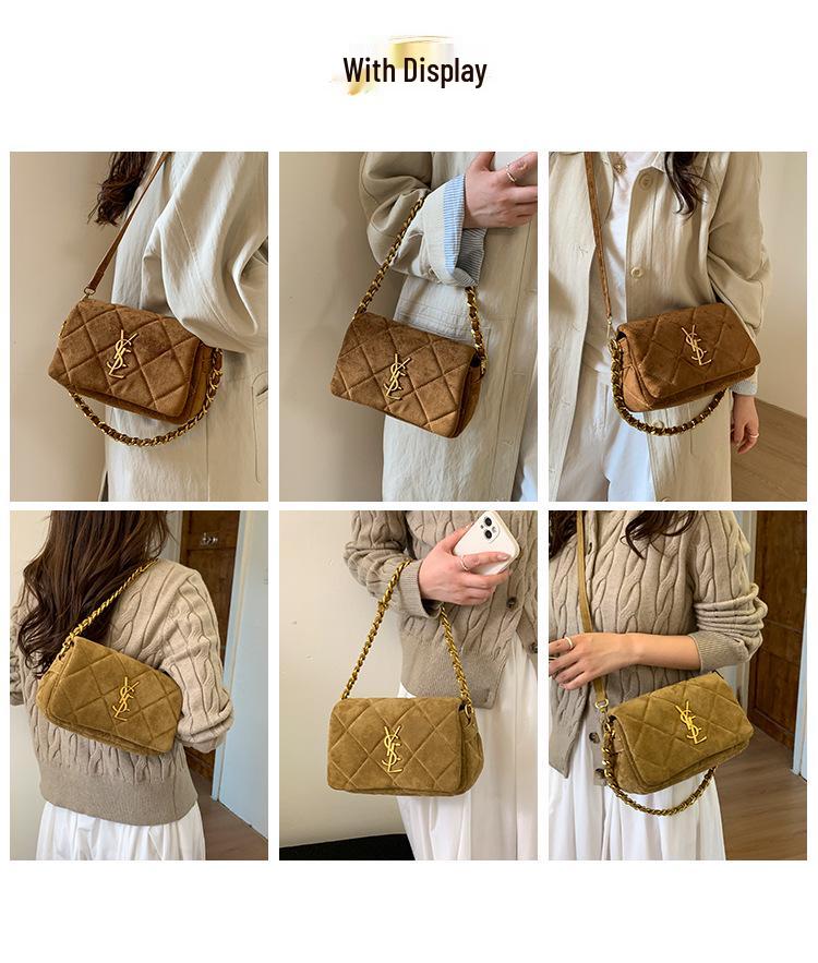 Geantă de umăr matlasată din piele întoarsă Toamnă/Iarnă 2025 - Geantă de mână minimalistă, versatilă, ușoară pentru femei.