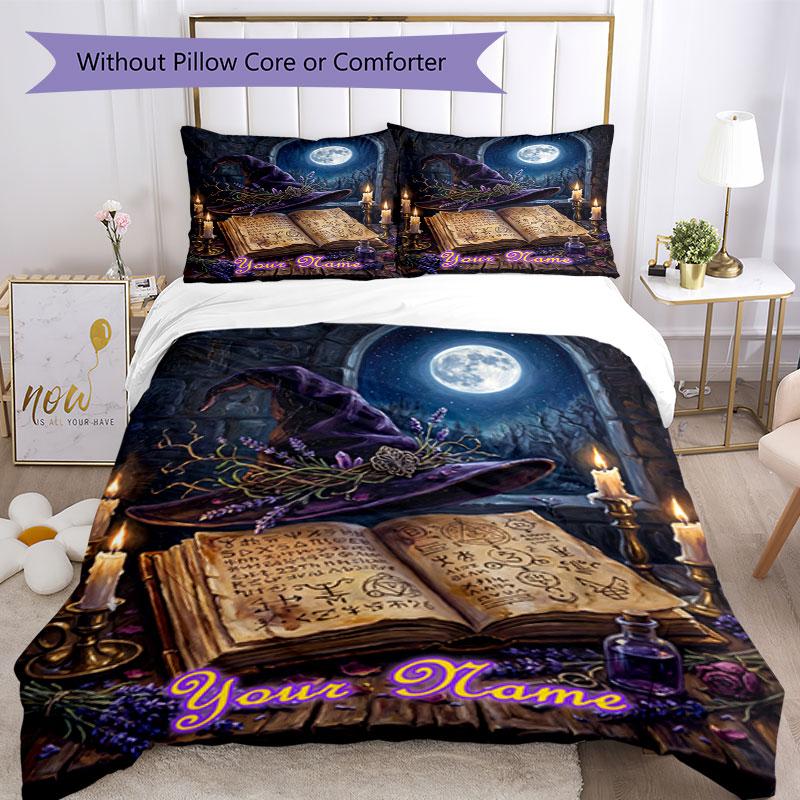3PC Custom Name Moonlit Spellbook Bedding Set Duvet Cover Closure Includes 1 Duvet Cover & 2 Pillowcases for Bedroom