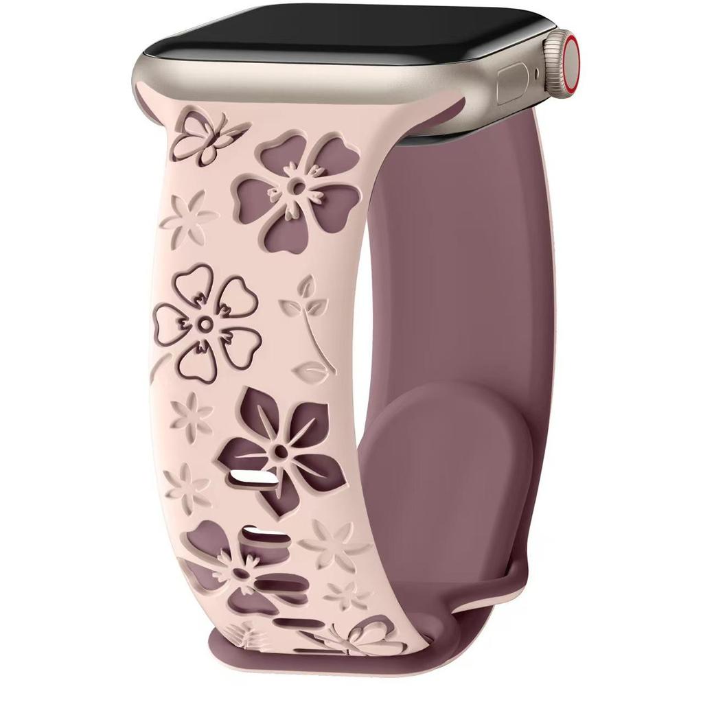 Apple iWatch 3D Carved Floral Laser-Engraved Silicone Band