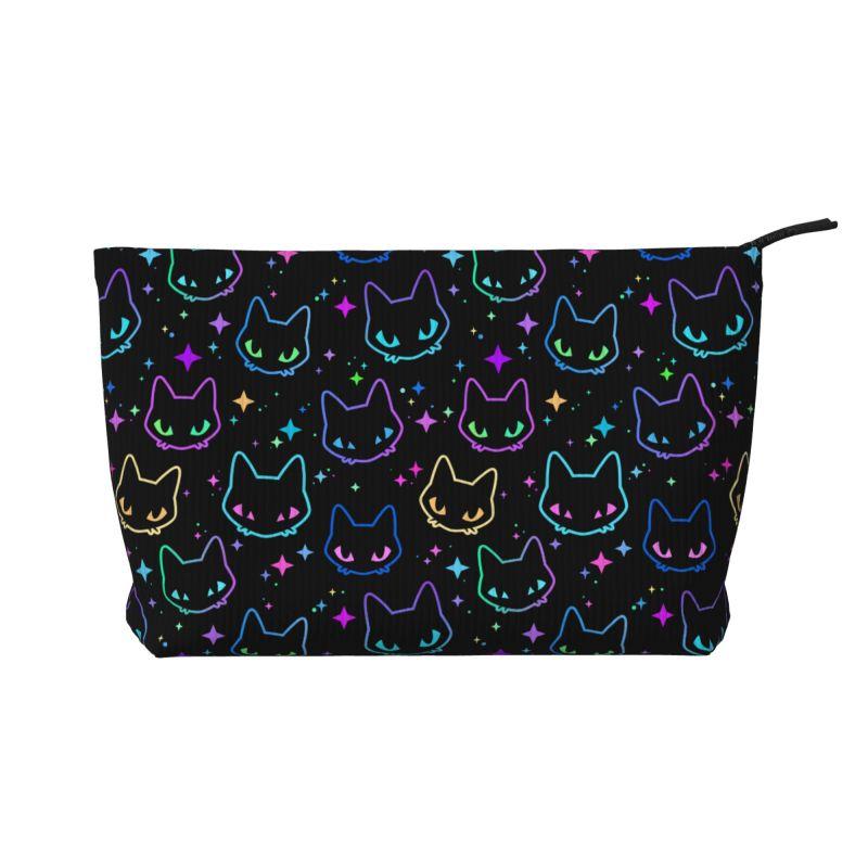 

Colorful Neon Cat Heads Print Travel Cosmetic Bag Women Casual Makeup Case Foldable Lightweight Zippered Beauty Toiletry Bags