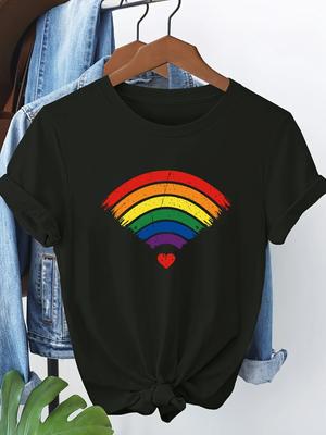 Womens Pride TShirt Rainbow Heart Graphic TShirt Mens Everyday Casual Spring Summer Fall Clothing Fashion