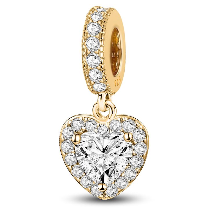 Copper Pendants Zircon Red Love Heart Charms Beads Fit Original Pan Bracelet Bangles Diy Fine Jewelry For Women