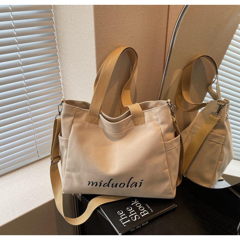 Simple canvas tote bag women's leisure large-capacity shoulder tote bag versatile class commuter messenger bag
