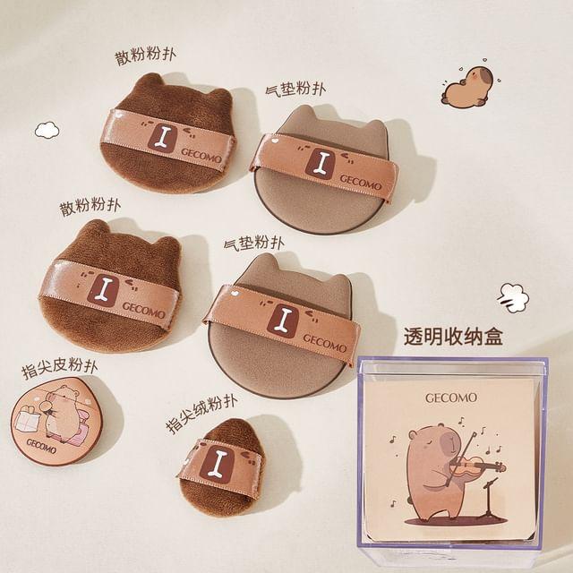 Jesireca - Set of 6: Capybara Powder Puff + Mini Finger Powder Puff + Case (Various Designs)