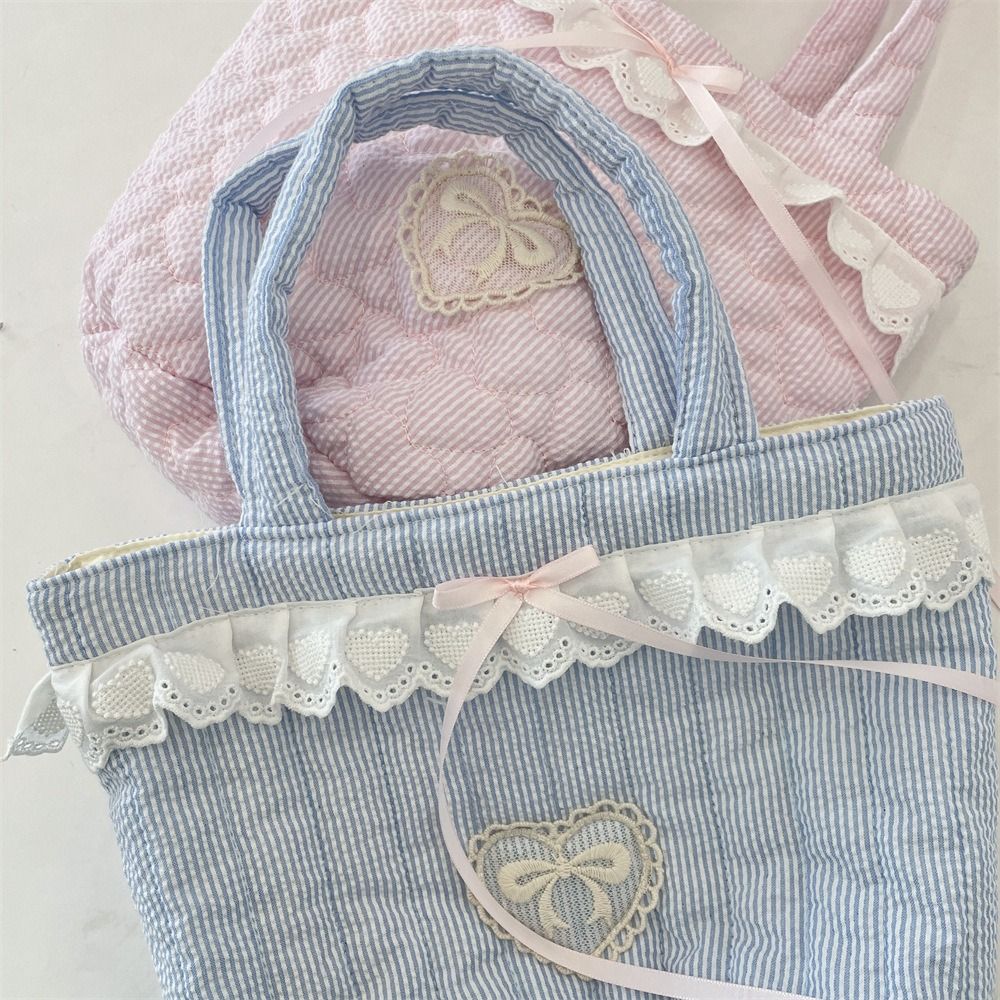 Sweet Bowknot Handbag Large Capacity Fresh Lace Lunch Bag Fashion Bucket Bag  Girls