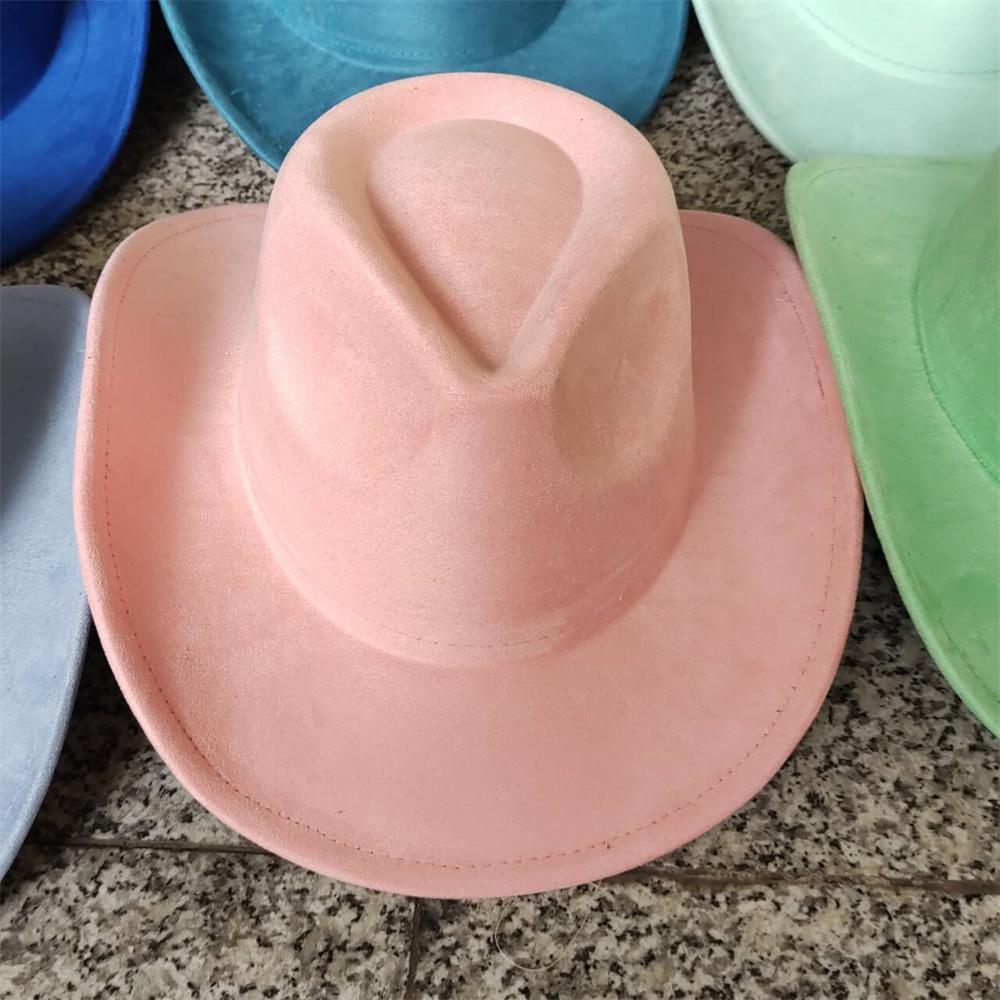 New Blue Suede Hat 7.5Cm Western Cowboy Women'S Fedora Hat Men'S Church Jazz Hat Fashion Travel Party Hat Denim Hat