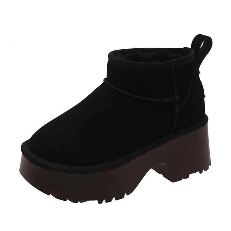 

Зимние женские повседневные теплые ботинки на толстой подошве, увеличивающие рост, 2024, модные универсальные нескользящие кроссовки на платформе 40 чёрный
