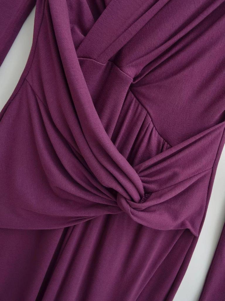 Elegant French Deep V-Neck Twisted Long-Sleeve Dress - Slimming Waist, Hip-Hugging Fit for Spring & Autumn