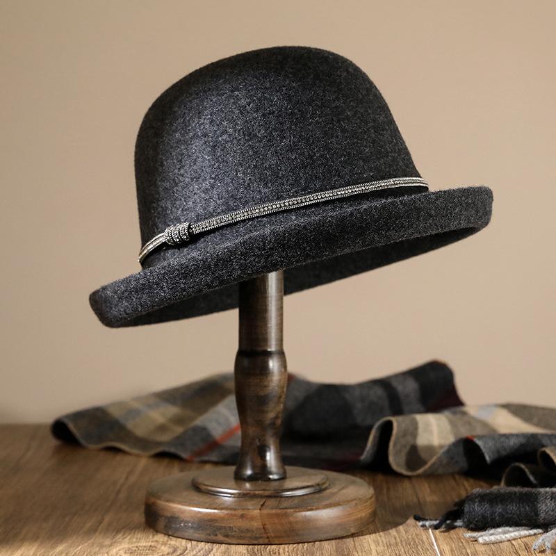 

Шляпа женская осенне-зимняя шерстяная шерстяная шляпа-федора модная гофрированная шляпа-цилиндр теплая шляпа для среднего и пожилого возраста гофрированная шляпа-ведро темно-серого