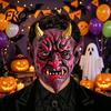 Horror Kostümzubehör Halloween Roter Teufel Cosplay Maske, Gruseliger Goldgehörnter Dämon Latex Gruselige Maske Maskenball Party Vollgesicht für Männer Erwachsene