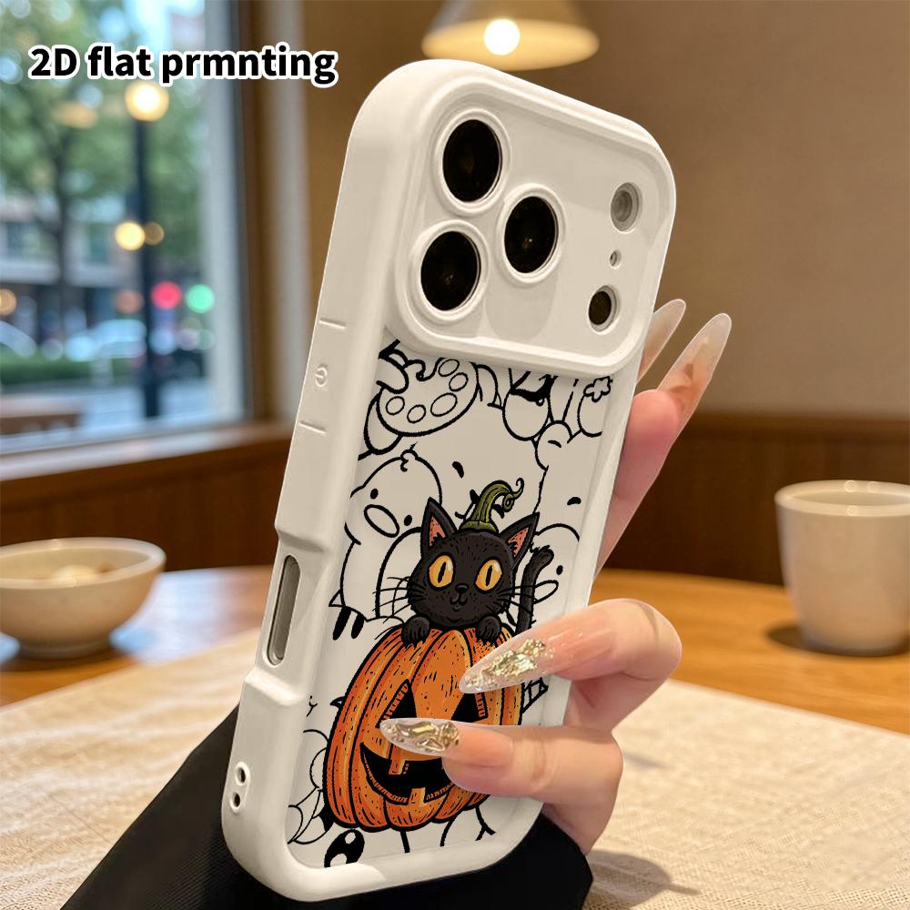 Phone Case: 2D flat design, suitable for iPhone 18 17 16 15 14 13Pro, little black cat in a pumpkin, perfect Christmas and Halloween holiday gift