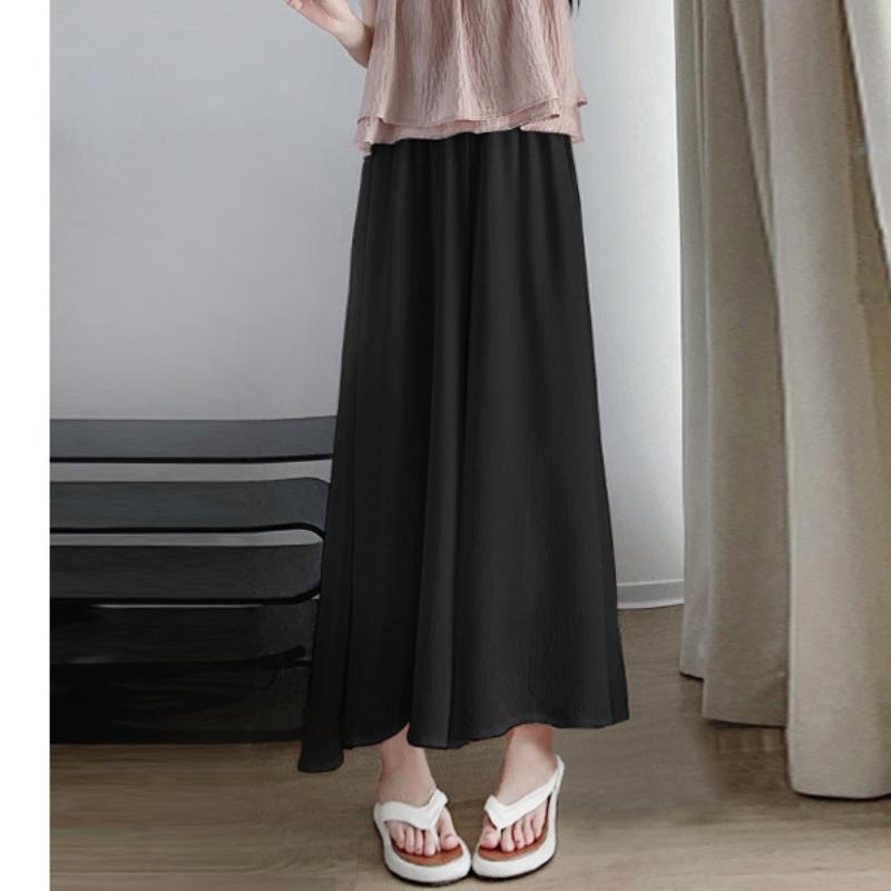 

Белые брюки палаццо из ледяного шелка для женщин на лето Новые с высокой талией Свободные Драпирующиеся Повседневные Прохладные Брюки-юбка XL