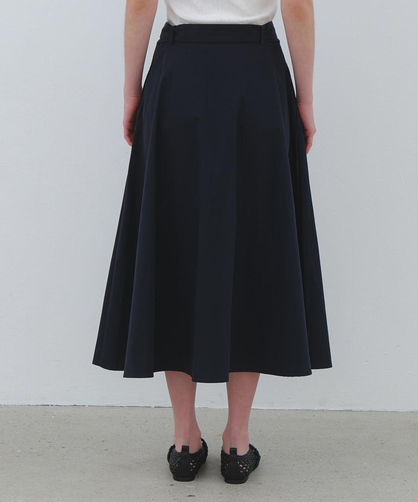 CLUNY Wide Tie Flare Long Skirt - Navy