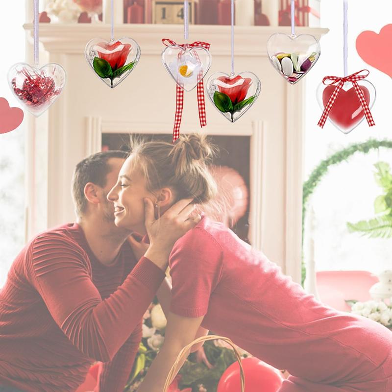 WTEMPO Heart Shaped Clear Fillable Ball Decorations DIY Craft Cute Plastic Wedding Hanging Ornament Balls for Christmas Tree Home Decor Birthday Gifts