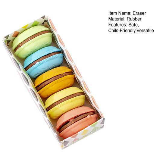 5Pcs Macaron Cookie-Shaped Eraser Set Cute Creative Erasers for Kids Students Colorful Pastel Soft Rubber Erasers Fun School Supplies Classroom Prize