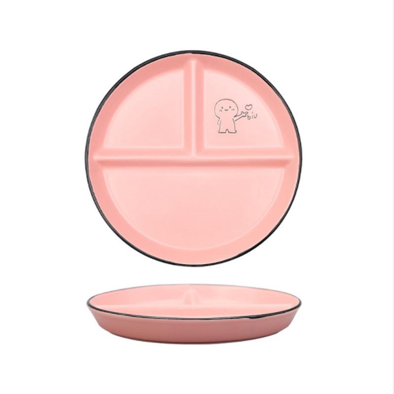 Children's Disc Divided Meal Ceramic Plate Student  Fat Reducing  Three Compartment  Household Dessert
