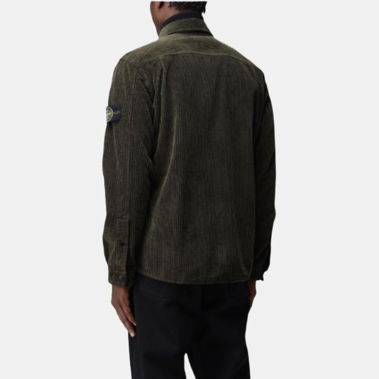 STONE ISLAND Casual Loose Fit Polo Button Down Solid Color Long Sleeve Shirt Men Shirts Green 791511311000-V0058