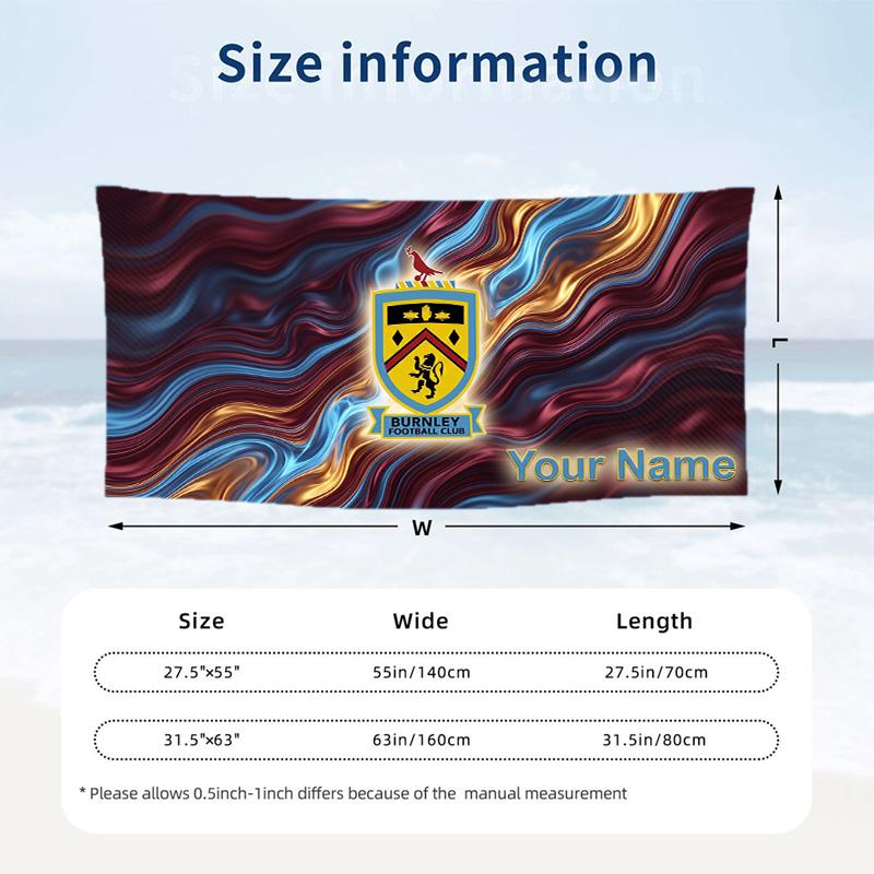 Custom Text Beach Towel, Soft Absorbent Swimming Multi-use TowelBurnley Football
