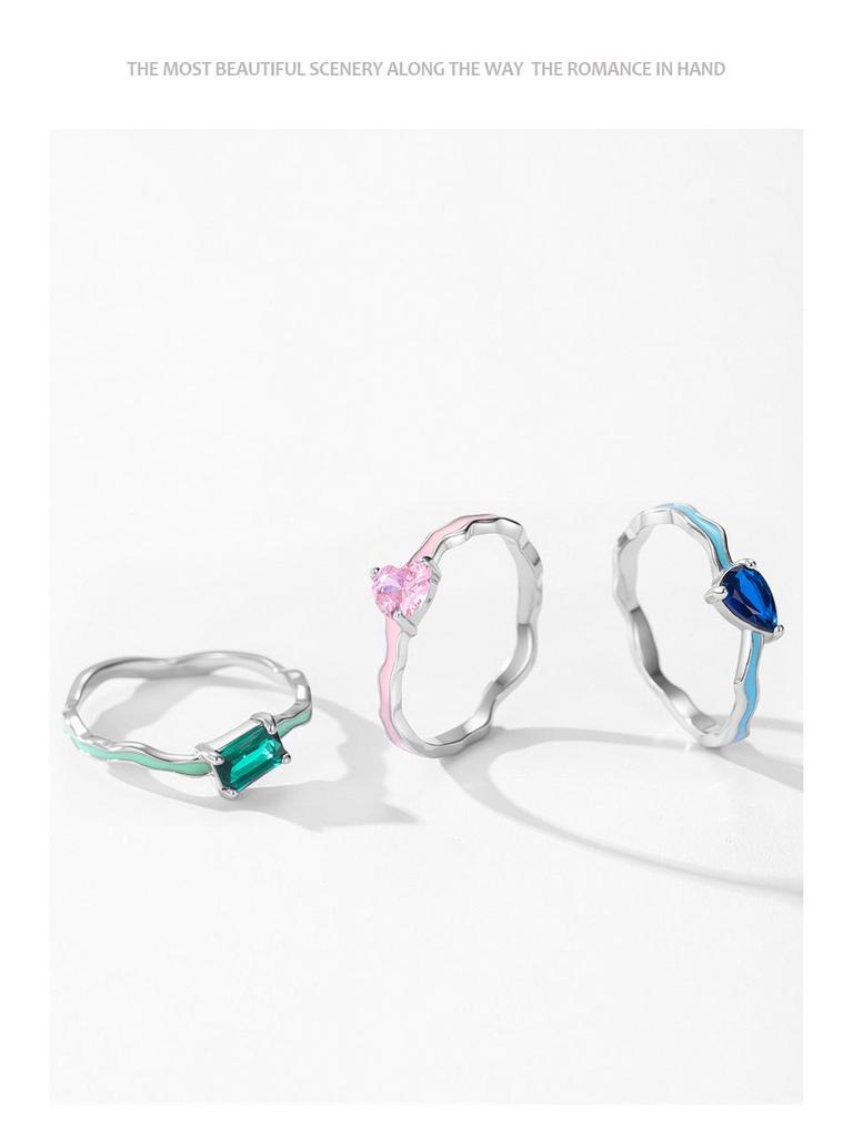 Women's Retro S925 Silver Sapphire Teardrop Ring: Luxury Blue Enamel Geometric Design for Index Finger